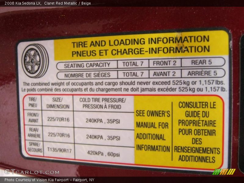 Claret Red Metallic / Beige 2008 Kia Sedona LX