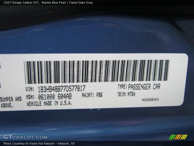 Marine Blue Pearl / Pastel Slate Gray 2007 Dodge Caliber SXT