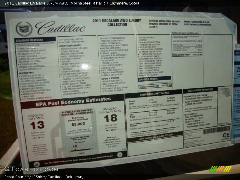  2011 Escalade Luxury AWD Window Sticker