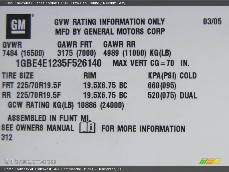 White / Medium Gray 2005 Chevrolet C Series Kodiak C4500 Crew Cab
