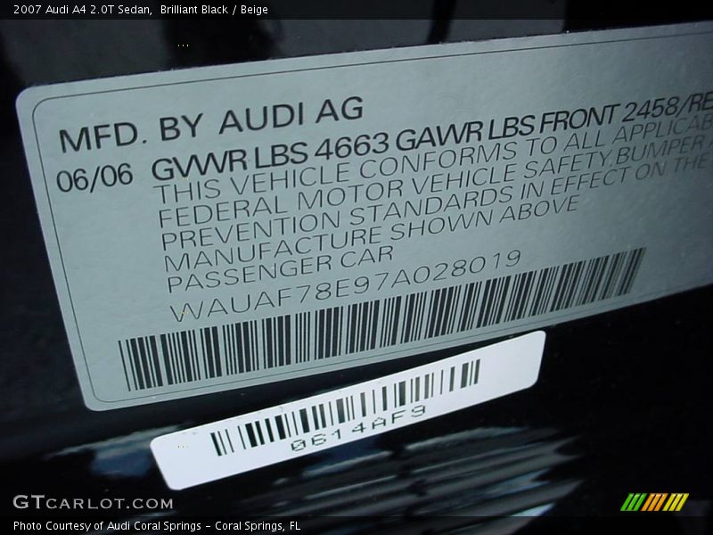 Brilliant Black / Beige 2007 Audi A4 2.0T Sedan