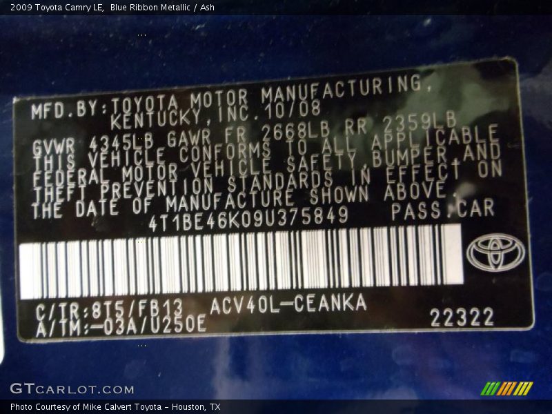 Blue Ribbon Metallic / Ash 2009 Toyota Camry LE