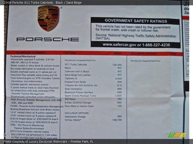 Black / Sand Beige 2009 Porsche 911 Turbo Cabriolet