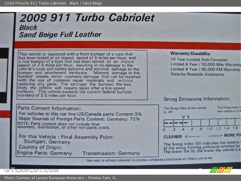 Black / Sand Beige 2009 Porsche 911 Turbo Cabriolet
