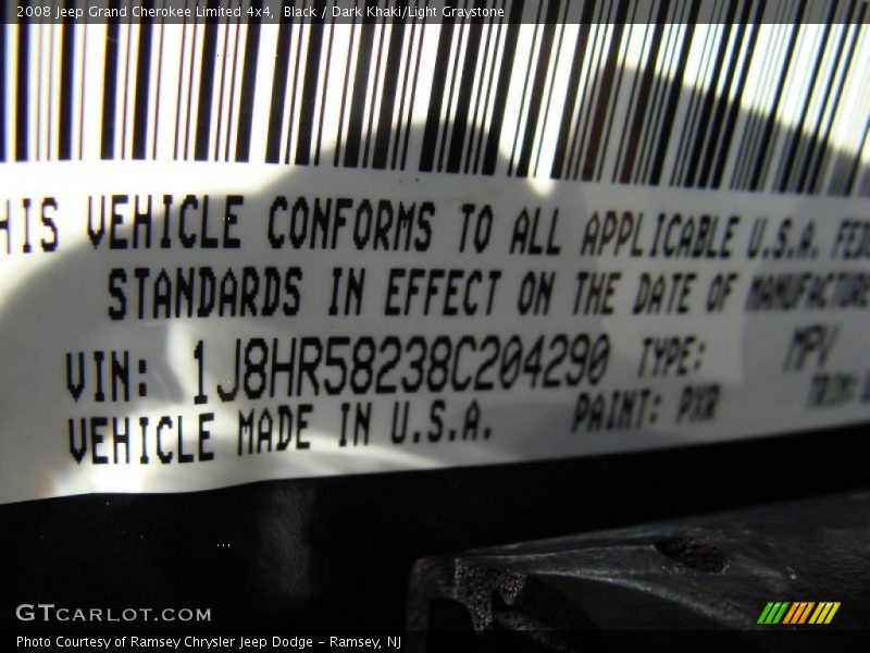 Black / Dark Khaki/Light Graystone 2008 Jeep Grand Cherokee Limited 4x4