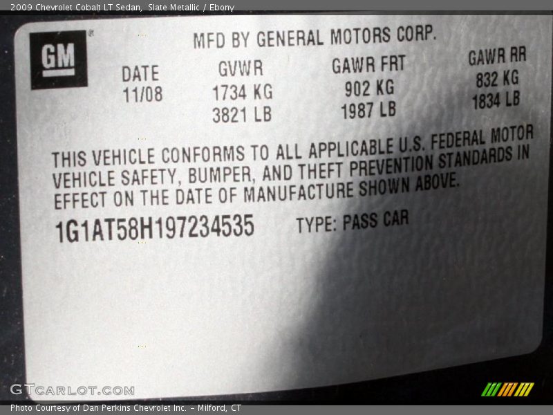 Slate Metallic / Ebony 2009 Chevrolet Cobalt LT Sedan