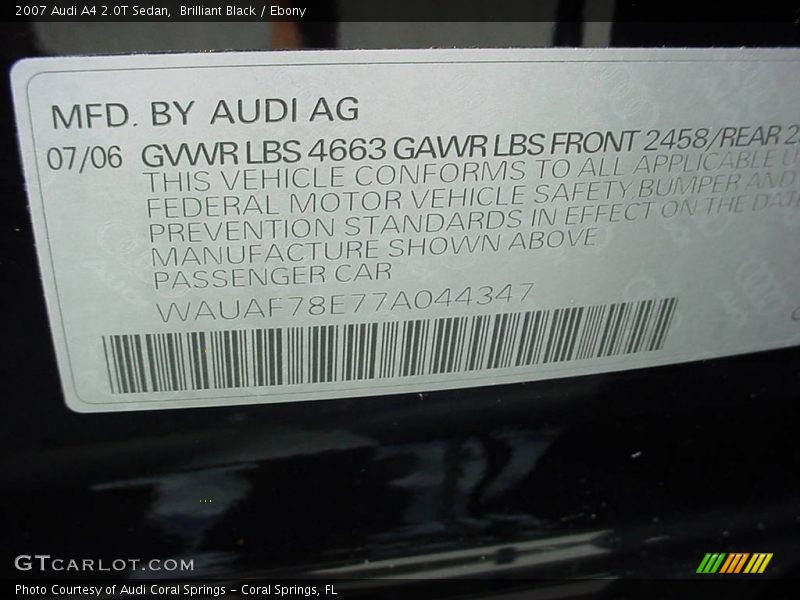 Brilliant Black / Ebony 2007 Audi A4 2.0T Sedan