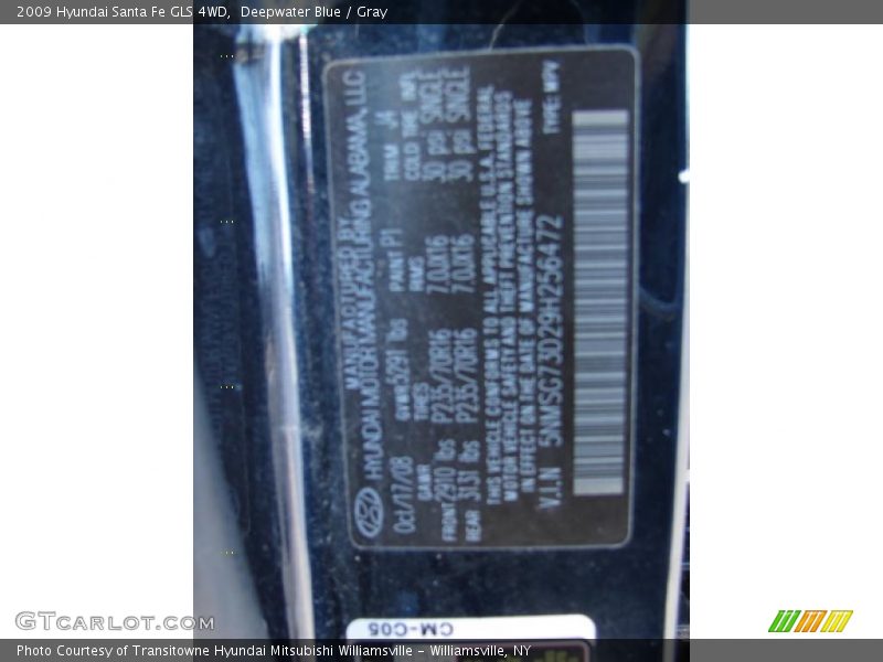 Deepwater Blue / Gray 2009 Hyundai Santa Fe GLS 4WD