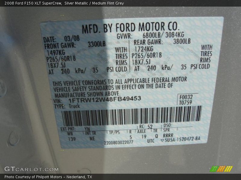 Silver Metallic / Medium Flint Grey 2008 Ford F150 XLT SuperCrew