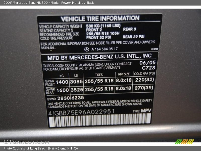Pewter Metallic / Black 2006 Mercedes-Benz ML 500 4Matic