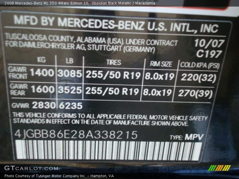 Obsidian Black Metallic / Macadamia 2008 Mercedes-Benz ML 350 4Matic Edition 10