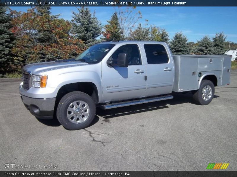 Pure Silver Metallic / Dark Titanium/Light Titanium 2011 GMC Sierra 3500HD SLT Crew Cab 4x4 Chassis