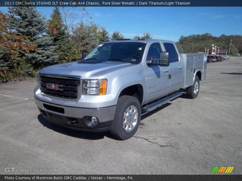 Pure Silver Metallic / Dark Titanium/Light Titanium 2011 GMC Sierra 3500HD SLT Crew Cab 4x4 Chassis