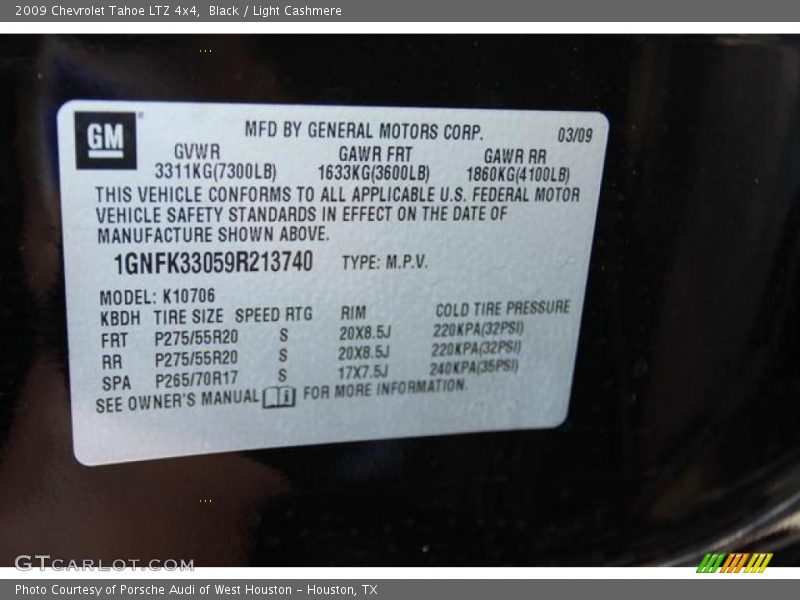 Black / Light Cashmere 2009 Chevrolet Tahoe LTZ 4x4