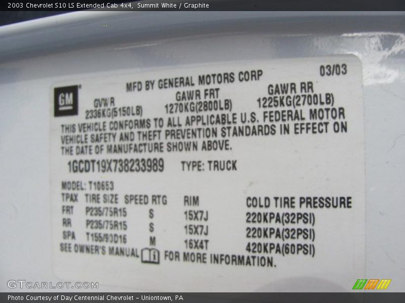 Summit White / Graphite 2003 Chevrolet S10 LS Extended Cab 4x4