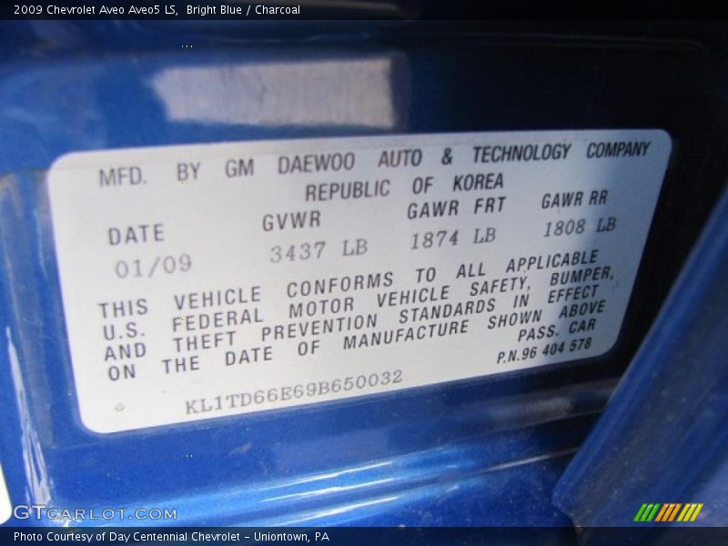 Bright Blue / Charcoal 2009 Chevrolet Aveo Aveo5 LS