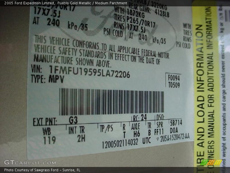 2005 Expedition Limited Pueblo Gold Metallic Color Code G3