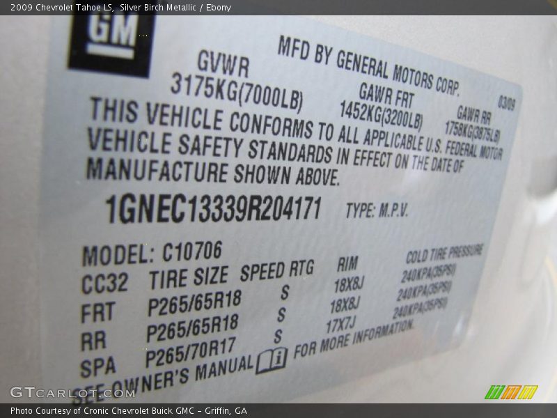 Silver Birch Metallic / Ebony 2009 Chevrolet Tahoe LS