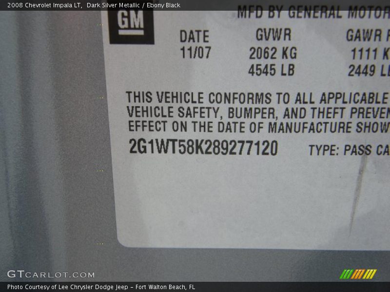 Dark Silver Metallic / Ebony Black 2008 Chevrolet Impala LT