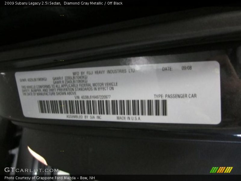 Diamond Gray Metallic / Off Black 2009 Subaru Legacy 2.5i Sedan