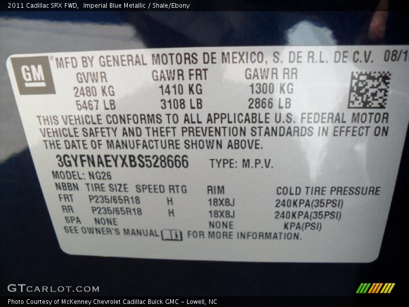 Imperial Blue Metallic / Shale/Ebony 2011 Cadillac SRX FWD