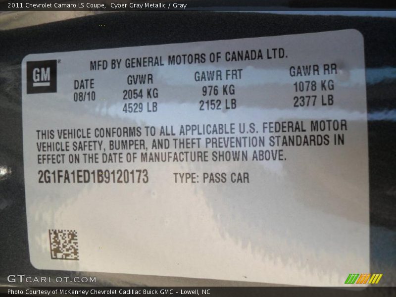 Cyber Gray Metallic / Gray 2011 Chevrolet Camaro LS Coupe