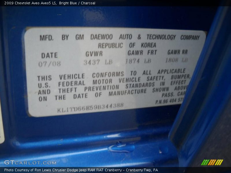 Bright Blue / Charcoal 2009 Chevrolet Aveo Aveo5 LS