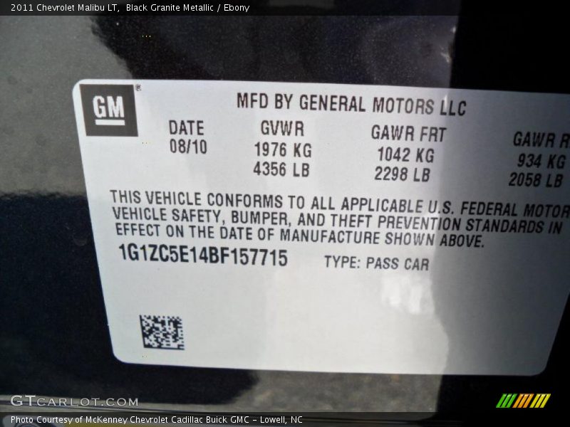 Black Granite Metallic / Ebony 2011 Chevrolet Malibu LT