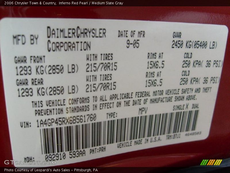 Inferno Red Pearl / Medium Slate Gray 2006 Chrysler Town & Country