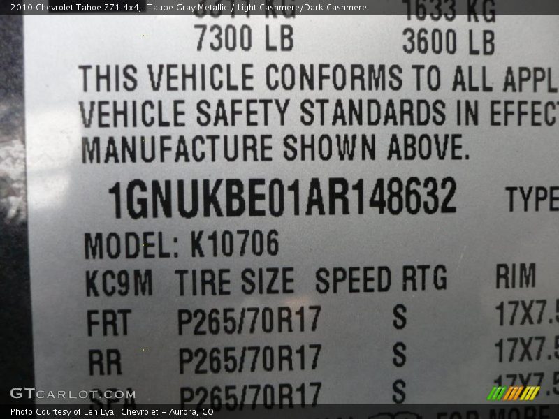 Taupe Gray Metallic / Light Cashmere/Dark Cashmere 2010 Chevrolet Tahoe Z71 4x4