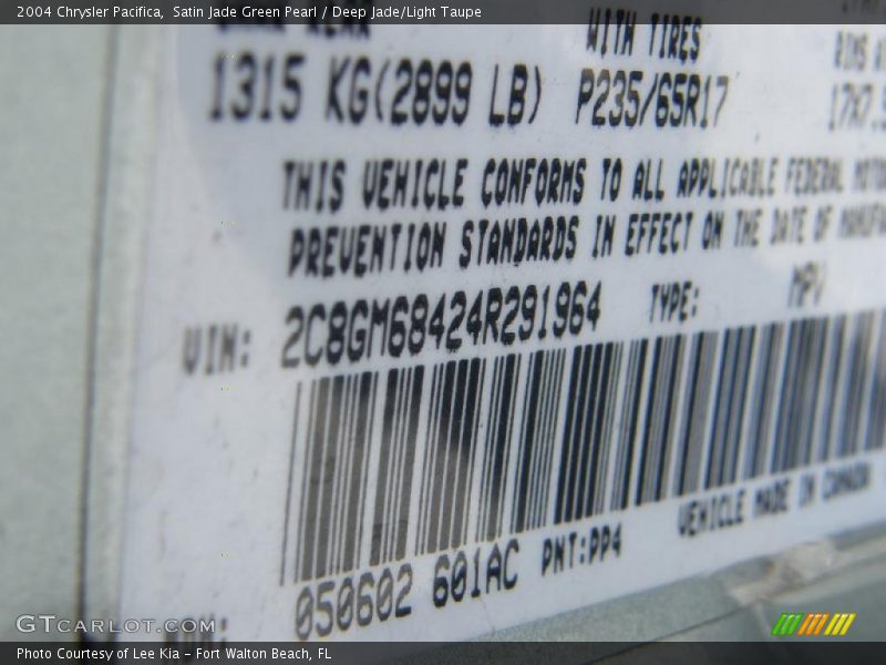 Satin Jade Green Pearl / Deep Jade/Light Taupe 2004 Chrysler Pacifica