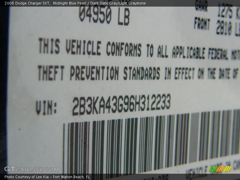 Midnight Blue Pearl / Dark Slate Gray/Light Graystone 2006 Dodge Charger SXT