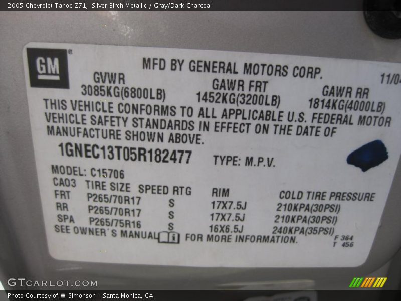 Silver Birch Metallic / Gray/Dark Charcoal 2005 Chevrolet Tahoe Z71