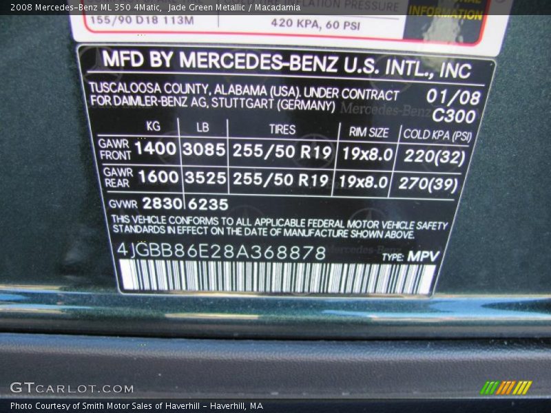 Jade Green Metallic / Macadamia 2008 Mercedes-Benz ML 350 4Matic