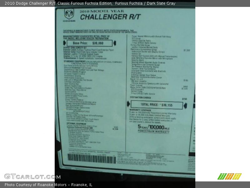 Furious Fuchsia / Dark Slate Gray 2010 Dodge Challenger R/T Classic Furious Fuchsia Edition