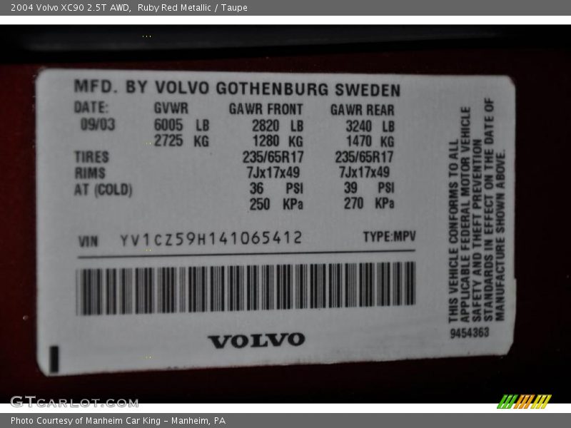 Ruby Red Metallic / Taupe 2004 Volvo XC90 2.5T AWD