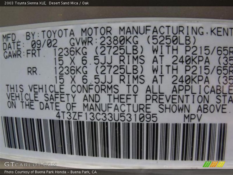 Desert Sand Mica / Oak 2003 Toyota Sienna XLE
