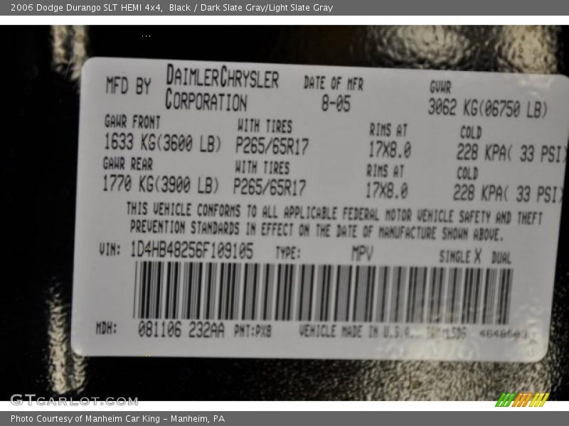 Black / Dark Slate Gray/Light Slate Gray 2006 Dodge Durango SLT HEMI 4x4