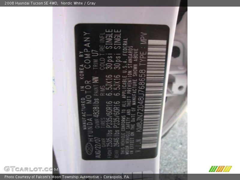 Nordic White / Gray 2008 Hyundai Tucson SE 4WD