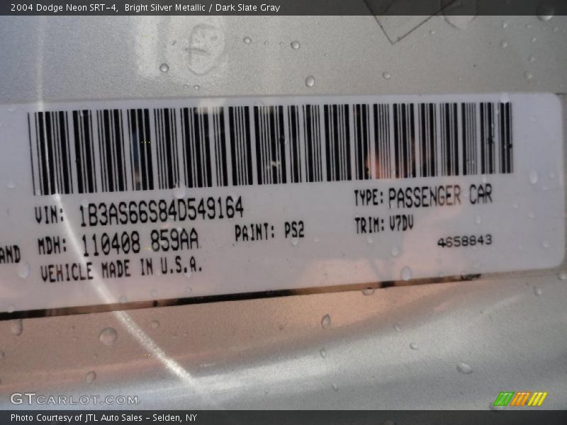 2004 Neon SRT-4 Bright Silver Metallic Color Code PS2