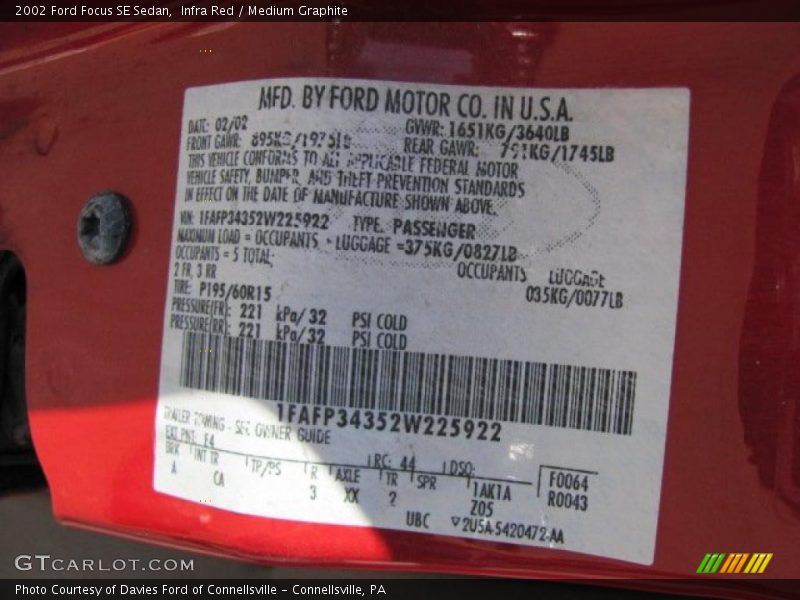 2002 Focus SE Sedan Infra Red Color Code E4