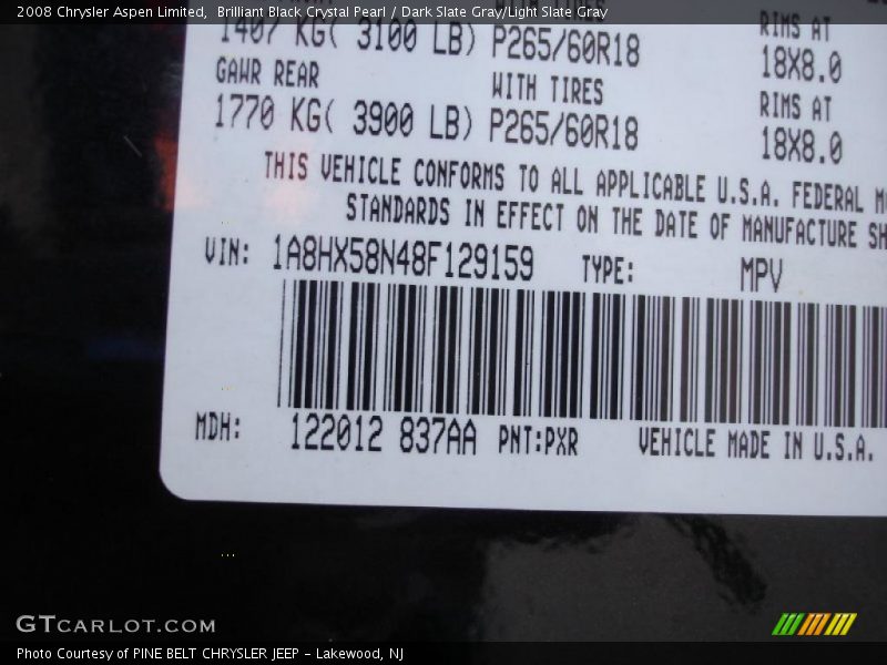 Brilliant Black Crystal Pearl / Dark Slate Gray/Light Slate Gray 2008 Chrysler Aspen Limited