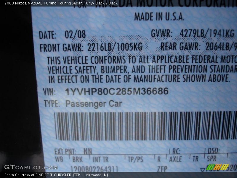 Onyx Black / Black 2008 Mazda MAZDA6 i Grand Touring Sedan