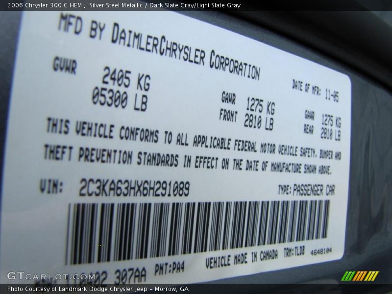 Silver Steel Metallic / Dark Slate Gray/Light Slate Gray 2006 Chrysler 300 C HEMI