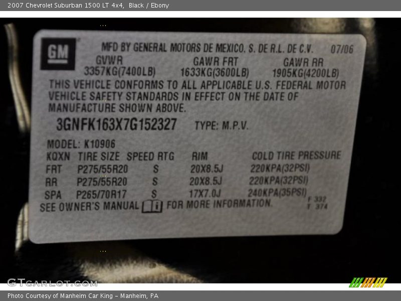Black / Ebony 2007 Chevrolet Suburban 1500 LT 4x4