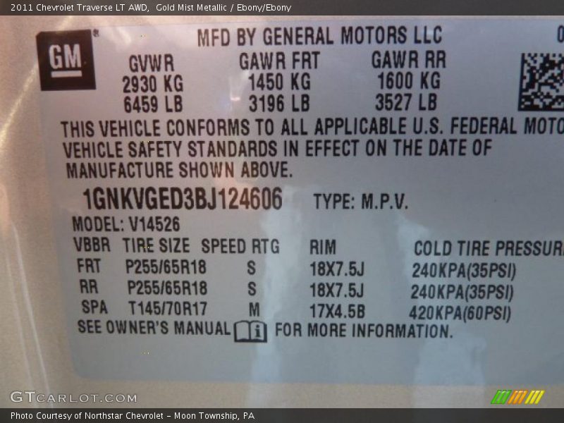 Gold Mist Metallic / Ebony/Ebony 2011 Chevrolet Traverse LT AWD