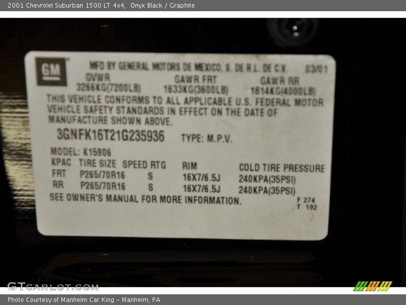 Onyx Black / Graphite 2001 Chevrolet Suburban 1500 LT 4x4