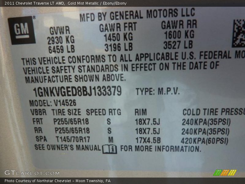 Gold Mist Metallic / Ebony/Ebony 2011 Chevrolet Traverse LT AWD