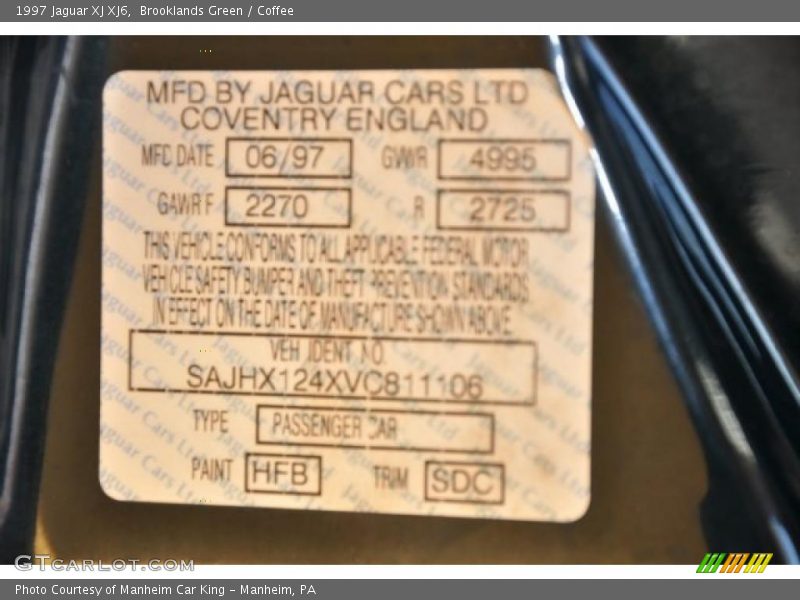 Brooklands Green / Coffee 1997 Jaguar XJ XJ6