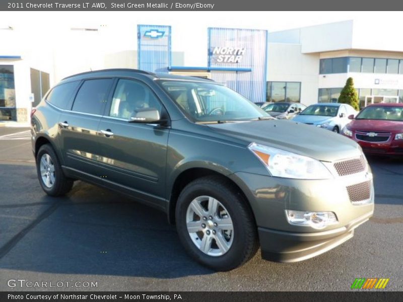 Steel Green Metallic / Ebony/Ebony 2011 Chevrolet Traverse LT AWD